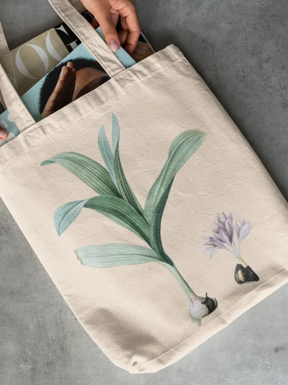 Autumn Crocus Vintage Floral Print Graphic Canvas Tote Bag